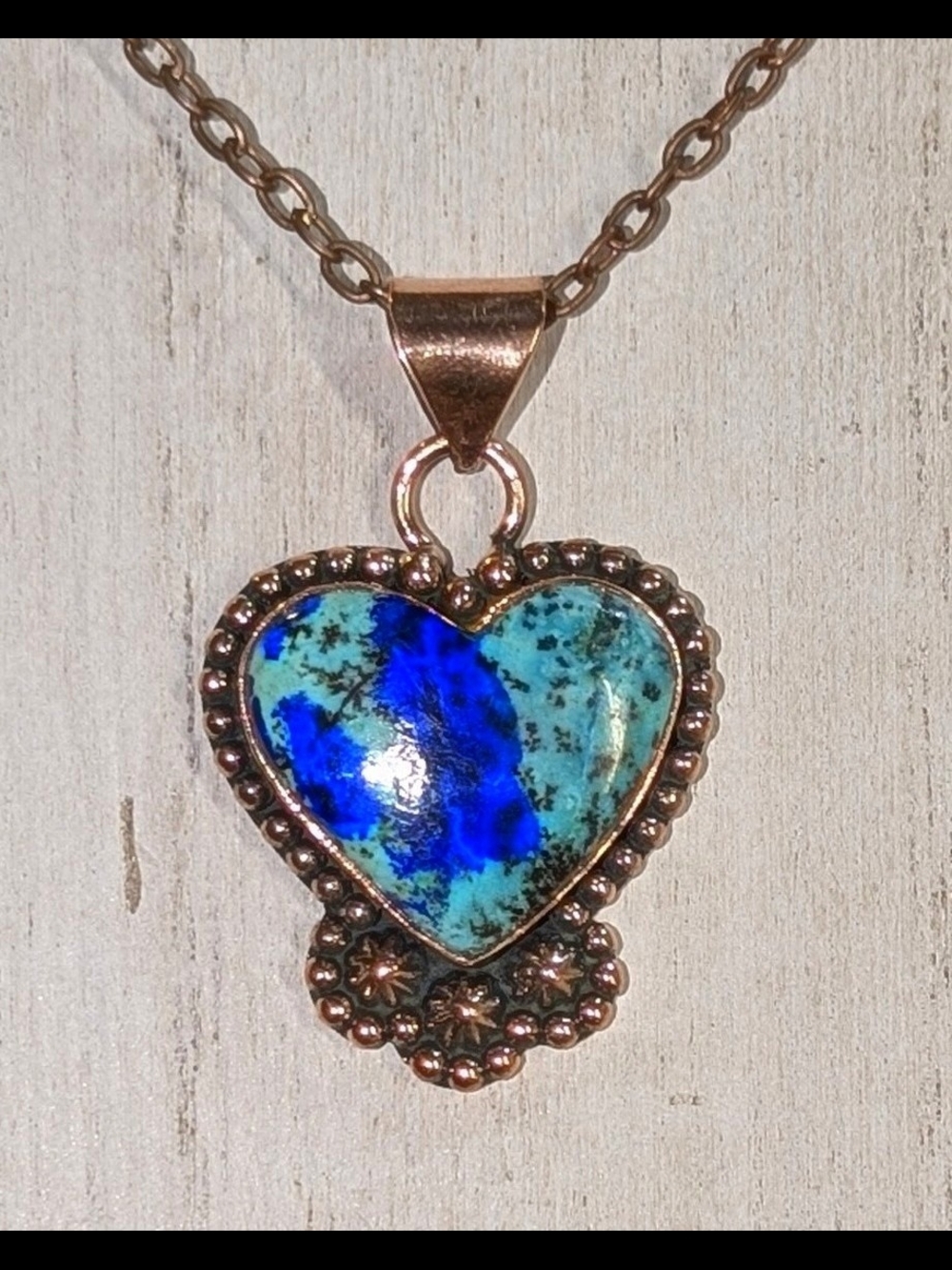 Stunning Blue Azurite Heart Pendant Necklace